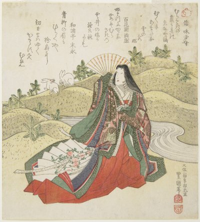 (Hofdame en twee konijnen), januari 1831 door Utagawa Toyokuni